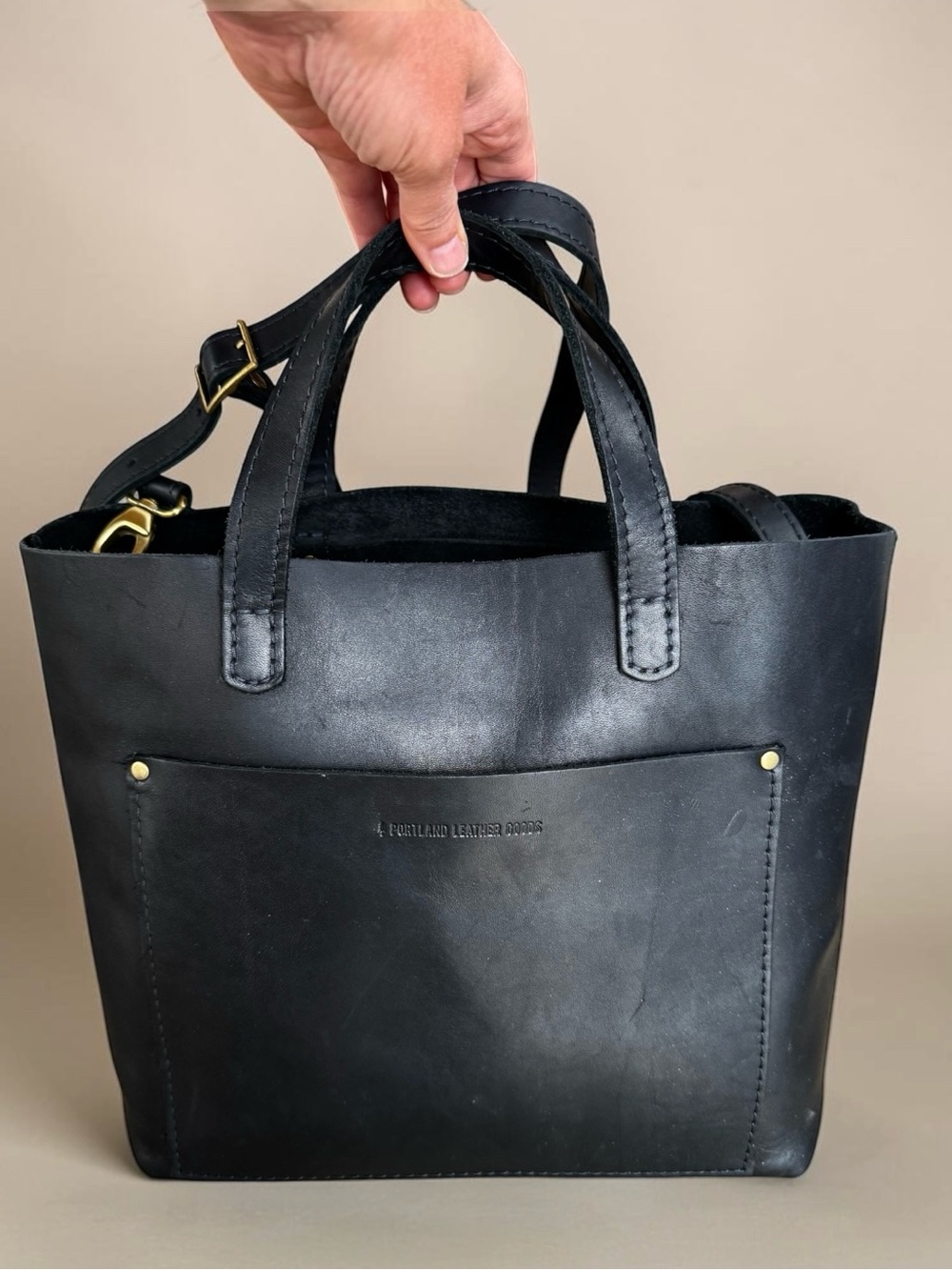 Portland Leather Goods Black Leather Crossbody Tote Bag